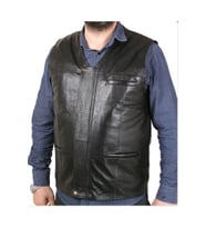 Hakiki Deri Siyah Harrington Fermuarlı Erkek Deri Yelek (Kahverengi)