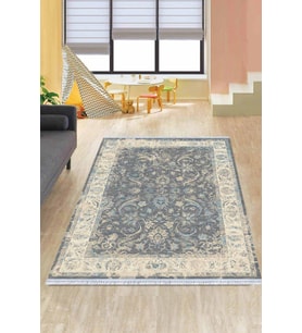 Gri Çerçeveli Dokuma Pamuk Tabanlı Kaymaz Kilim KLM240