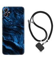 Samsung Galaxy A04E Kılıf Resimli Boyun Askılı İpli Desenli Silikon Blue MArble 1379