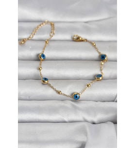 316L Çelik Gold Renk Top Zincirli Nazarlı Kadın Bileklik 5886 - HPSBYI2688-5243