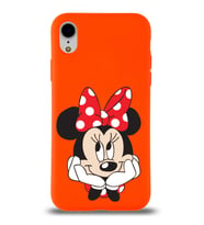 Apple iPhone XR Uyumlu Lansman Kılıf Minnie Mouse Tasarımlı Altı Kapalı İçi Kadife Kaplı  Kapak (Şeffaf)