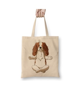 Yoga Cavalier King Charles Spaniel Dog Köpek Beyaz Bez Çanta Uzun Saplı Alışveriş Çantası