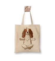 Yoga Cavalier King Charles Spaniel Dog Köpek Beyaz Bez Çanta Uzun Saplı Alışveriş Çantası