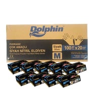 Dolphin Tek Kullanımlık Lateks Siyah Pudrasız Nitril Muayne Eldiveni Meidum - 100'lü 20 Paket