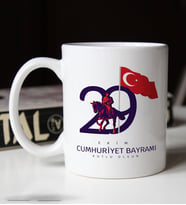 BK Gift 29 Ekim Temalı Beyaz Kupa Bardak-4, Arkadaşa Hediye , 29 Ekim Hediyesi, 100.Yıl Hediyesi