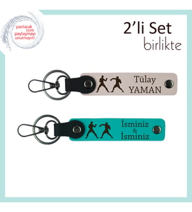 Zihniyle Dövüşenlere Özel, Taktik Temalı, İsme Yazılabilir Deri Anahtarlık, Pudra-Koyu Turkuaz