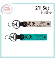 Zihniyle Dövüşenlere Özel, Taktik Temalı, İsme Yazılabilir Deri Anahtarlık, Pudra-Koyu Turkuaz