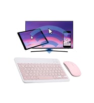 Tüm Cihazlara Uyumlu Akıllı Taşınabilir Şarj Edilebilir Kablosuz Bluetooth Klavye ve Mause Seti (Pembe)