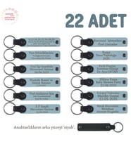 Gök Mavi & Siyah, Anaokulu Anısı Olarak Üzerinde İsim Yazılı Anahtarlık 22’li Set, Özel Hediye (Gök Mavisi)