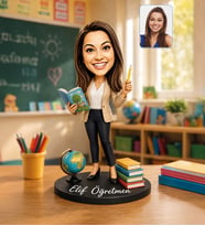 Kişiye Özel Öğretmen Karikatürlü Ahşap Biblo