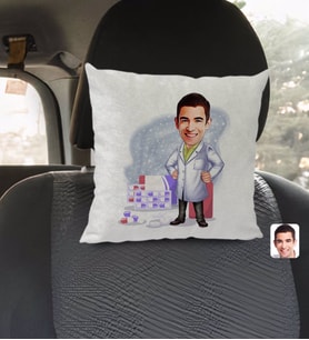 BK Gift Kişiye Özel Erkek Eczacı Karikatürlü Kare Araç Koltuk Yastığı-3