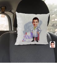 BK Gift Kişiye Özel Erkek Eczacı Karikatürlü Kare Araç Koltuk Yastığı-3