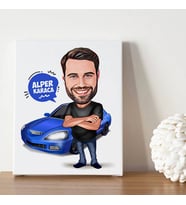 Spor Araba Aşığı Erkek Karikatürlü Kanvas Tablo