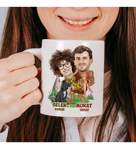 Kişiye Özel İlkel Aşıklar Karikatürlü Kupa Bardak