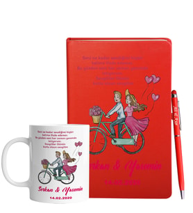Sevgililer Gününe Özel Kırmızı Defter Kalem & Kupa Hediye Seti 10