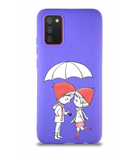 Samsung Galaxy A02S Soft Premier Kapak Aşk Tasarımlı Silikon Kılıf - Mor (Şeffaf)