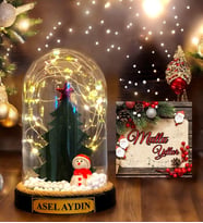 Yeni Yıl Hediyesi - Size Özel Led Işıklı Yılbaşı Temalı Fanus -Yılbaşı Hediyesi