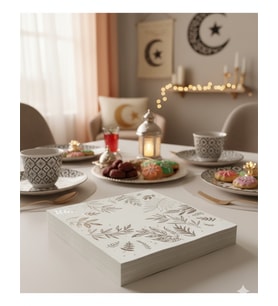 Ramazan Varaklı Yaprak Model Gümüş Peçete 20 Parça - Ramazan Sofra Peçetesi