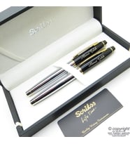 Scrikss Special İsme Özel Parlak Siyah Altın Gold Krom Dolma Kalem + Roller Kalem Set
