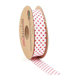 Biyelli Kırmızı Puantiyeli Pamuk ( Koton ) Biye 2 cm - 25 m B03