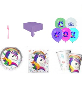 Unicorn Doğum Günü Süsleri ve Parti Seti 16 Kişilik Full Ekonomik Sofra Seti-