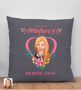 BK Gift Kişiye Özel Karikatürlü Anneler Günü Tasarımlı Antrasit Kırlent Yastık, Anneye Hediye, Ev Dekorasyonu, Anneler Günü Hediyesi-5