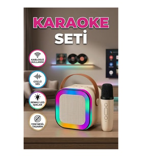 Kablosuz Karaoke Mikrofon ve Hoparlör Seti Bluetooth Taşınabilir Güçlü Ses Sistemi