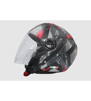 Sway 715 Şeffaf Vizörlü Yarım Motosiklet Scooter Kaskı S Beden Poison Black Grey Red (Gri - Kırmızı - Siyah)