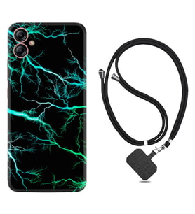Samsung Galaxy A04E Kılıf Silikon Boyun Askılı İpli Desenli Silikon Green Thunder 1693