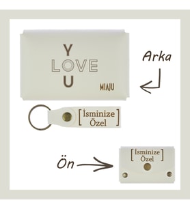 Beyaz Renk, I LoVE YOu Desen, İsme Özel Cüzdan Ve Anahtarlık Seti, Değer Verdiğine Efsane Hediye
