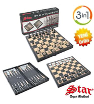 STAR 3LÜ OYUN SETİ - 3 Ü 1 ARADA OYUN SETİ - TAVLA - SATRANÇ - DAMA EĞLENCELİ ZEKA OYUNLARI