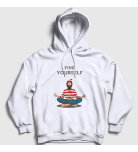 Presmono Unisex Beyaz Find Yourself Waldo Meditasyon Yoga Kapüşonlu Sweatshirt 508642tt