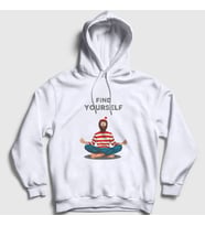 Presmono Unisex Beyaz Find Yourself Waldo Meditasyon Yoga Kapüşonlu Sweatshirt 508642tt