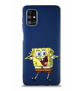 Samsung Galaxy M51 Soft Premier Kapak Sünger Bob Tasarımlı Silikon Kılıf - Lacivert (Şeffaf)