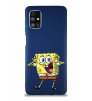 Samsung Galaxy M51 Soft Premier Kapak Sünger Bob Tasarımlı Silikon Kılıf - Lacivert (Şeffaf)