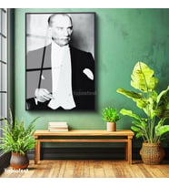 Siyah Renk Metal Çerçeveli Tamperli Cam Tablo Atatürk Frak Giyim Atatürk Tablosu Duvar Dekoru