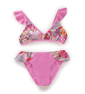 Endeep Kız Çocuk Parlak Desenli Volanlı Bikini Takımı