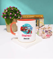 İtfaiyeci Tasarımlı Kişiye Özel Hediye İtfaiyeci Kupa Bardak Turuncu
