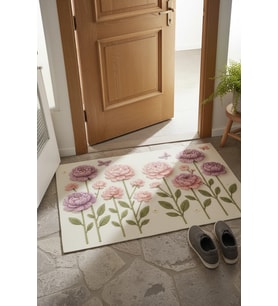 Valerine Life Nakışlı Şakayık Çiçeklerİ Welcome Hoş Geldiniz Dijital Baskı Kapı Önü Paspası 45x70cm