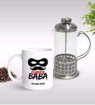 BK Gift Kişiye Özel Süper Baba Tasarımlı Kupa & French Press Seti-4 (Model 1)