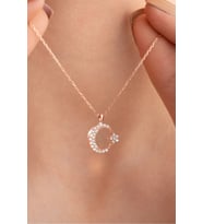 925 Ayar Minimal Zirkon Taşlı Rose Ayyıldız Gümüş Kolye