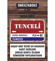 1 Parça (20x30) A4 Ebat Uv Baskı Mdf 62 Tunceli İl Plaka Retro Tablo Poster - ONEILTAB20X30-062