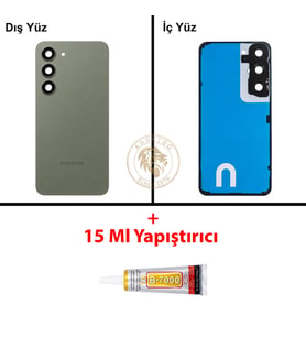Samsung Galaxy S23 Yeşil Renk Lensli Arka Kapak + B7000 Yapıştırıcı Arka Cam Batarya Kapağı Pil Kapağı Lazer Kesim Back Cover Galaxy S23 Uyumlu