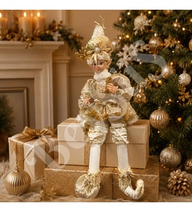 Yılbaşı Dekoru Gold Kıyafetli Oturan Elf