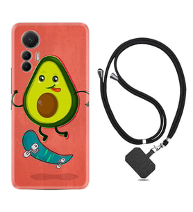 Xiaomi 12 Lite Kılıf Silikon Boyun Askılı İpli Desenli Silikon Avokado Skate 1741