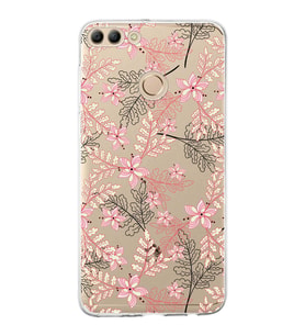 Huawei Y9 2018 Uyumlu Kapak Floral Kırmızı Tasarımlı Şeffaf Silikon Kılıf