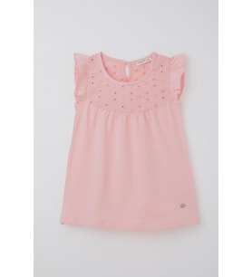 Breeze Kız Çocuk Tişört Fırfırlı Nakışlı 4-8 Yaş, Pembe