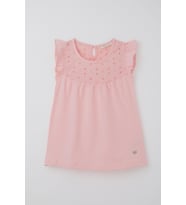 Breeze Kız Çocuk Tişört Fırfırlı Nakışlı 4-8 Yaş, Pembe