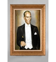 EV İŞYERİ OFİS İÇİN ALTIN ÇERÇEVELİ PASPARTULU ATATÜRK TABLO S238