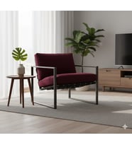 Lüks Keten Dokulu Metal İskeletli Berjer, Bordo Retro Tekli Koltuk